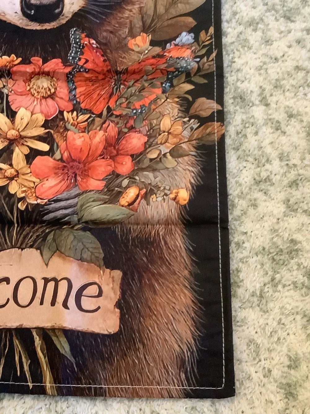 Welcome Raccoon Floral Small Fabric Garden Flag NWT 11.75” x 17.50”